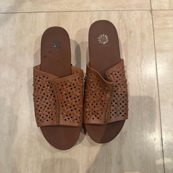 Yellow Box Brown Mules with Perforated Design - Picture 3 of 3